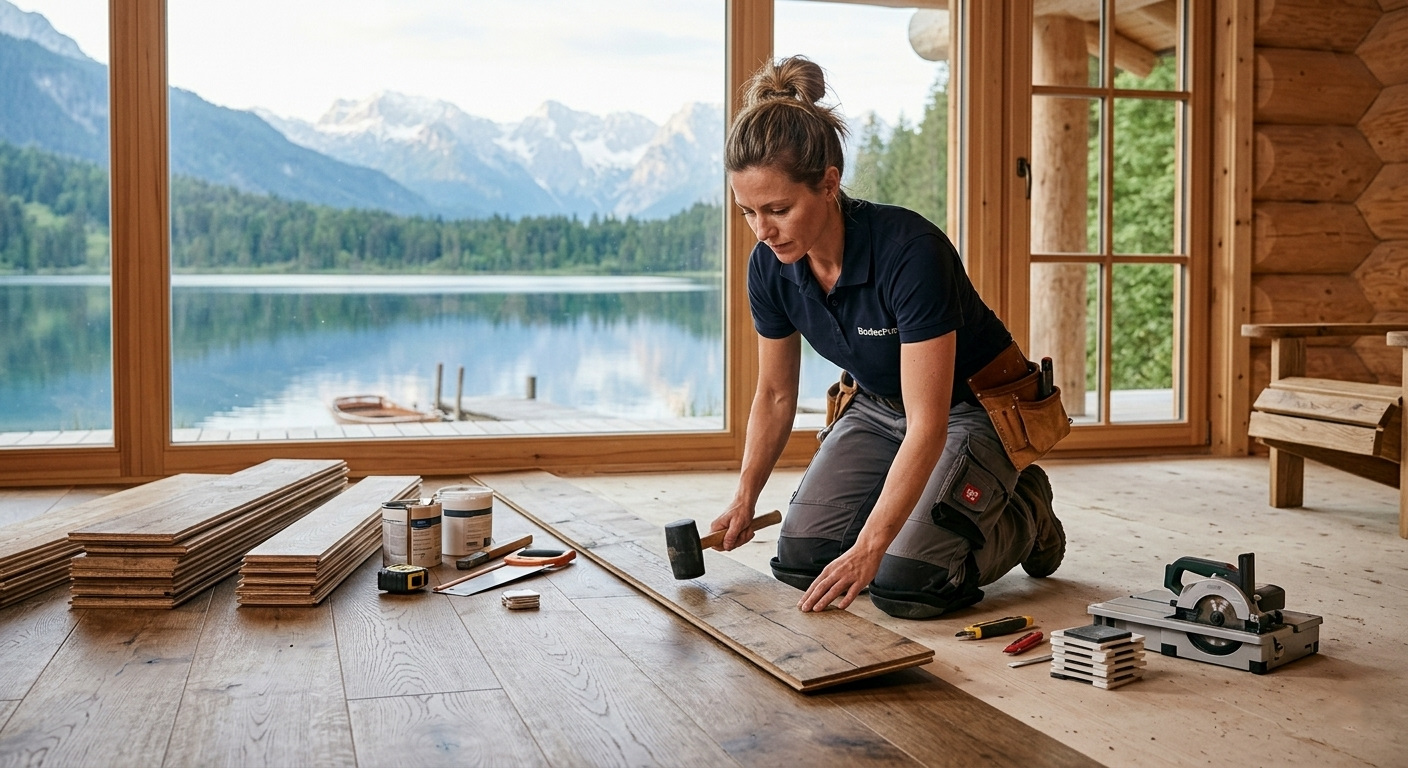 Flooring contractor at work